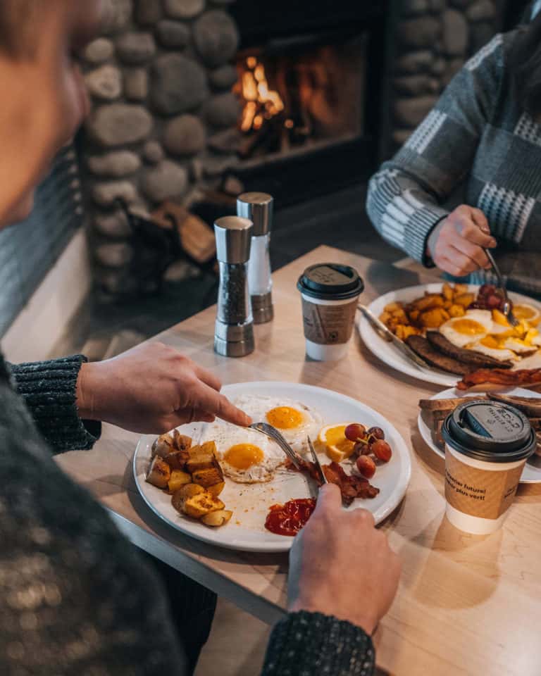 In-room dining breakfast at Buffalo Mountain Lodge in Banff National Park